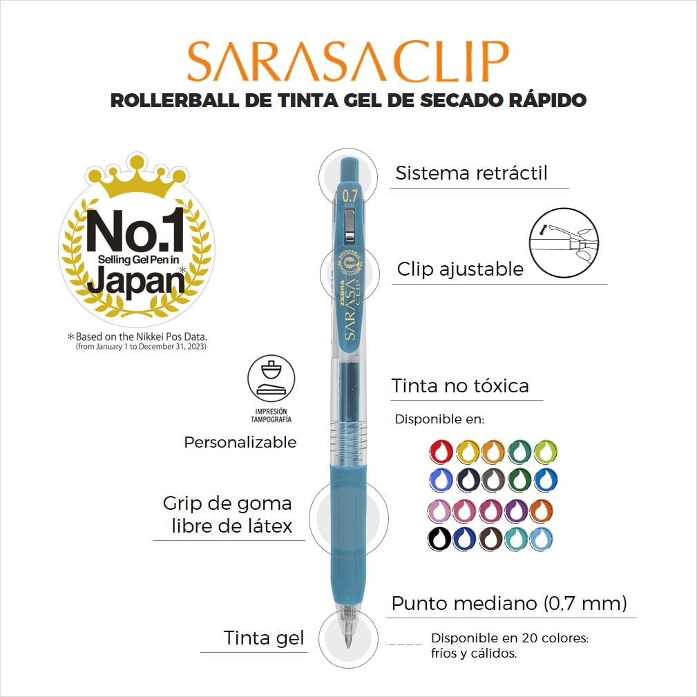 Zebra Bolígrafo Sarasa Clip Retráctil Tinta Gel Secado Rápido Estuche Multicolor 5 Piezas (Spring Sweet)