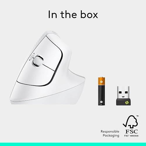 Logitech Lift Mouse Ergonómico Vertical, Inalámbrico, Bluetooth o Receptor Logi Bolt USB, clics Silenciosos, 4 Botones, Compatible con Windows/macOS/iPadOS, Laptop, PC - Blanco