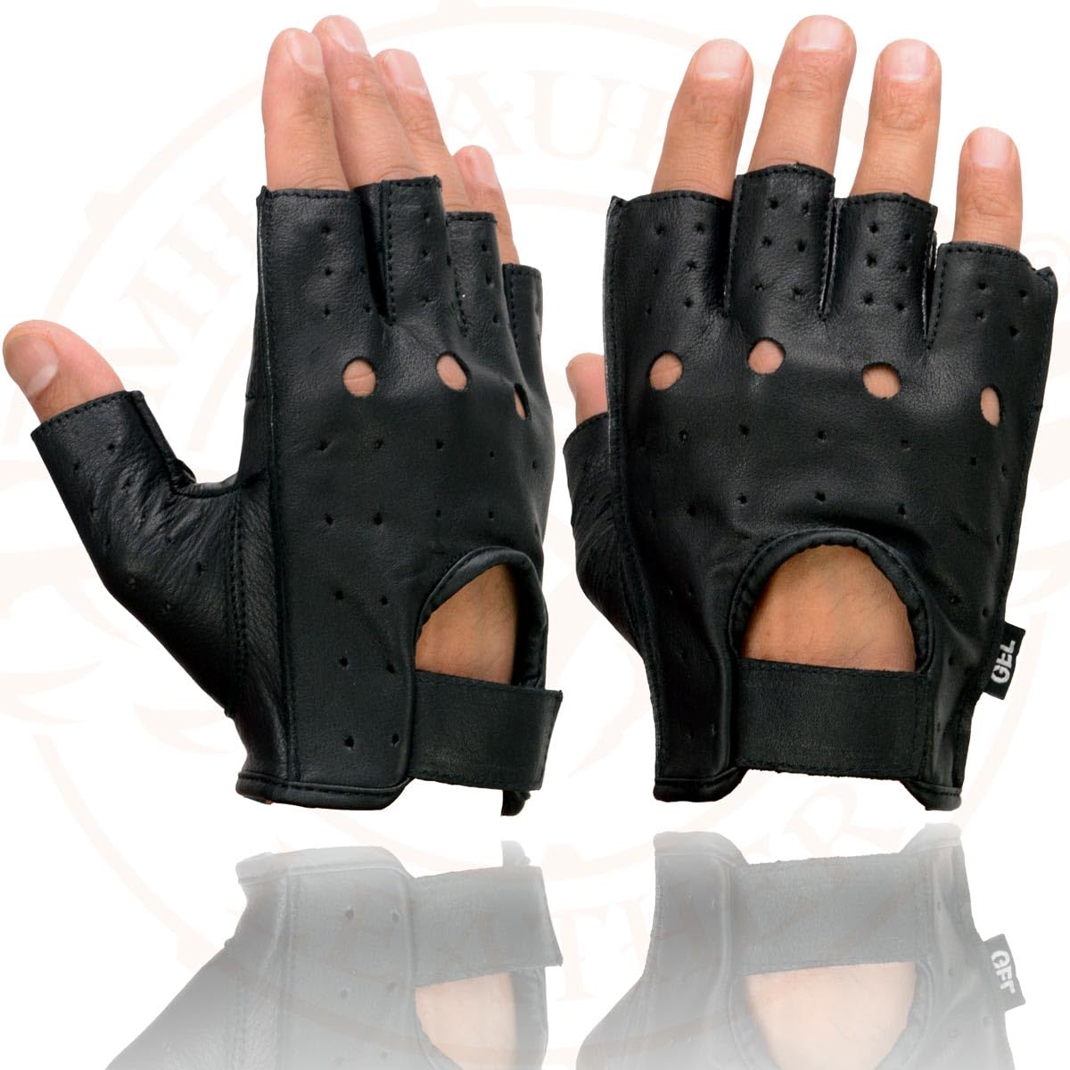 Shaf International - Guantes sin dedos para hombre, cuero y elastano, Negro, X-large