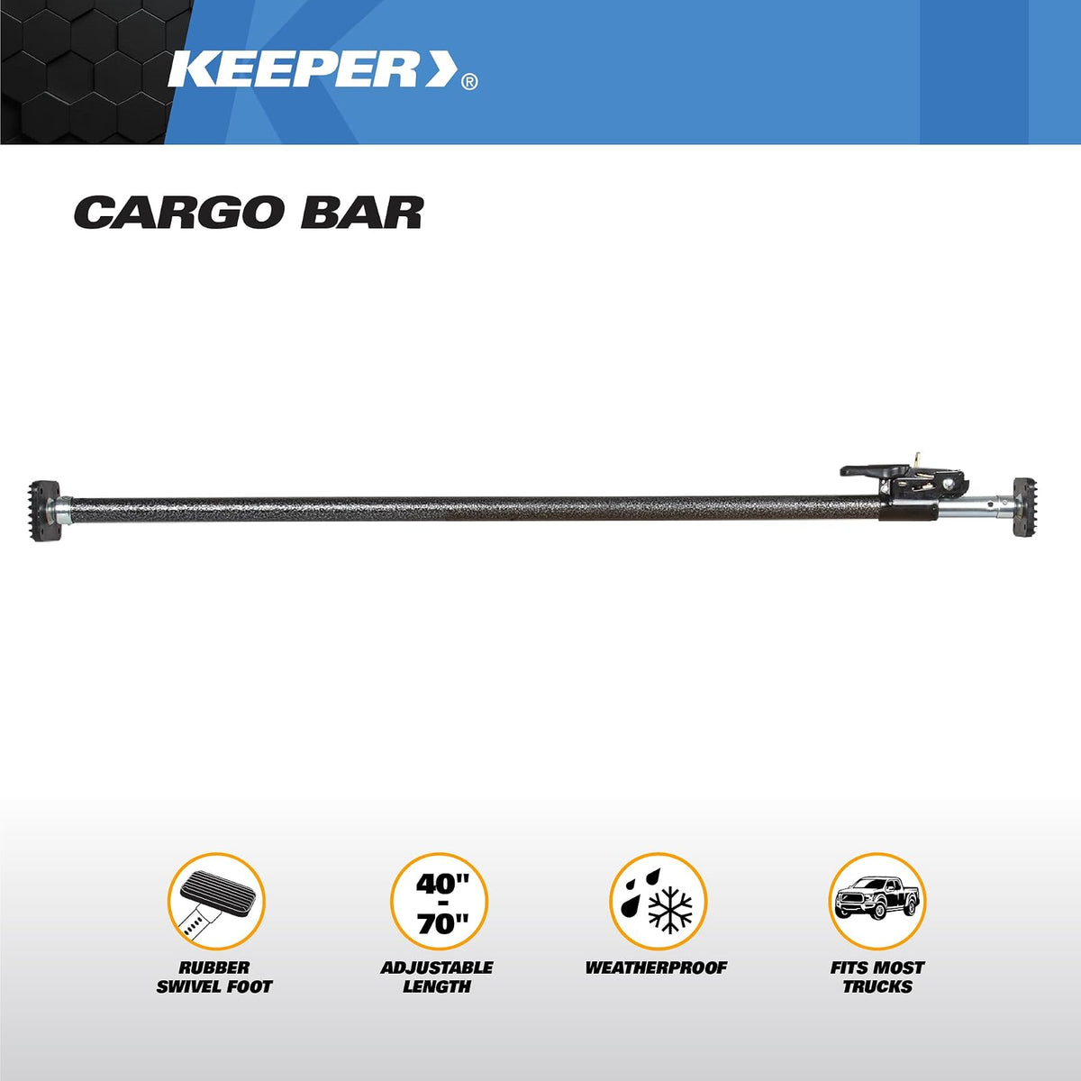 KEEPER - Barra de Carga de carraca - Negro/Plata, Ajustable de 40 a 70 Pulgadas