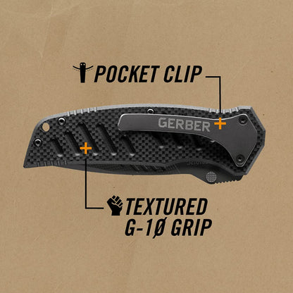 Gerber Gear 31-000594 - Cuchillo Swagger, borde dentado, punto de caída | Hoja dentada de punto de caída, mango G10, abierta con una sola mano, transporte diario EDC, cuchillo plegable duradero y