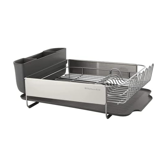 KitchenAid - Estante para Platos de Gran Capacidad, autodrenrenable y Resistente a la oxidación, con Cubierta extraíble, 20.47 Pulgadas, Color Gris