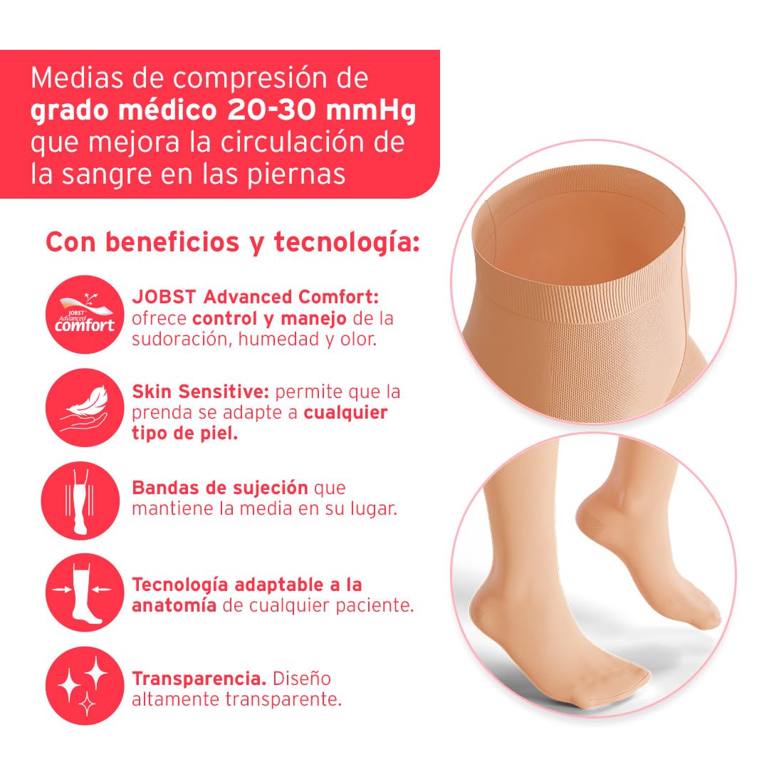 JOBST Ultrasheer Medias de compresión, Media 20-30mmHg, Pantimedia, Talla L | Punta cerrada, Color Natural, Compresión de Grado Médico