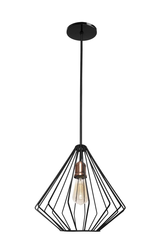 MAXXI LUMINARIO COLGANTE NEGRO CON COPO COBRE | CANDIL DE REJILLA NEGRO CON COPO COBRE