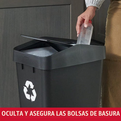 Rubbermaid – Contenedor de Reciclaje con Tapa Abatible que Facilita Clasificar los Residuos, Bote de Perfil Delgado para Cocina, Lavandería y Despensa, Capacidad de hasta 46 L, Negro 2170114