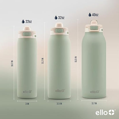 Ello - Pop & Fill - Botella de agua de acero inoxidable con tecnología QuickFill - Doble pared y aislamiento al vacío, tapa con bloqueo a prueba de fugas, reutilizable, sin BPA - 950 ml, pistache