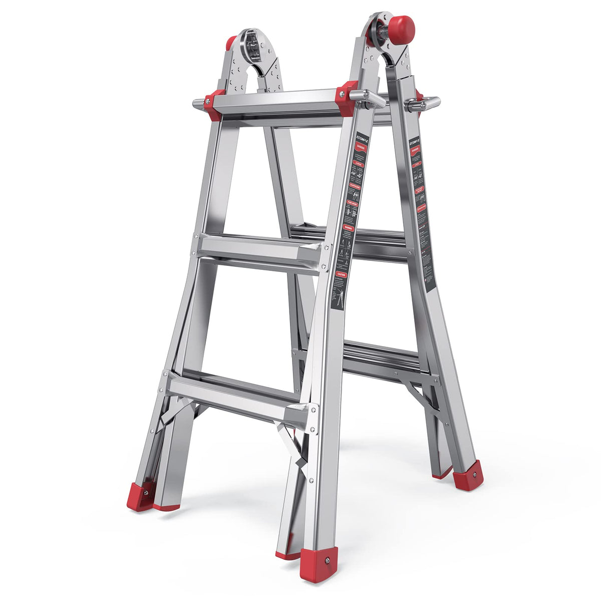 Ecomax Escalera plegable, escalera de extensión de aluminio de 4 pies, capacidad de carga de 300 libras, escalera telescópica portátil con goma antideslizante, escaleras de escalón multiposición, para trabajar EM4X3L2, plata