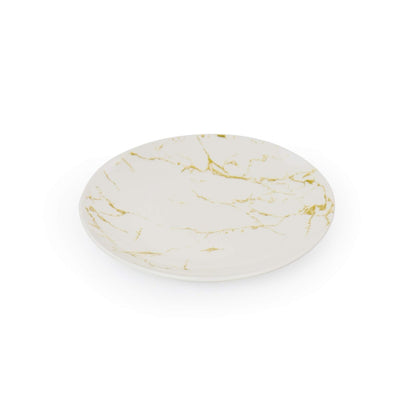 Elama Fine Marble - Juego de vajilla de cerámica de 16 piezas en oro y blanco