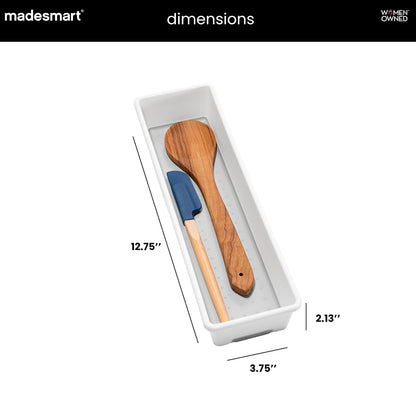 madesmart - Contenedor antimicrobiano clásico de 12 x 3 pulgadas, organizador de cajones, organización multiusos para el hogar, certificado por la EPA, color blanco