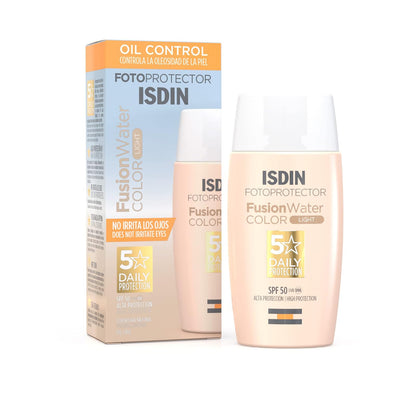 ISDIN Fotoprotector Fusion Water Color Light SPF 50 + Fotoprotector Fusion Water SPF 50, Protector Solar Facial de fase acuosa para uso diario,50 ml