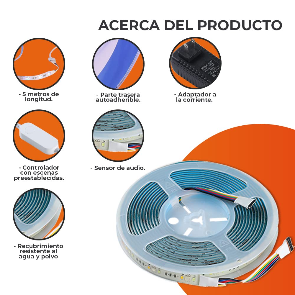 Tecnolite Connect - Tira LED, Iluminación Interiores y Exteriores, Conexión Wifi Indoor Smart Strip, 5M, Compatible con Alexa y App para Celular, 15 Watts, Luz RGB + Blanca Dinámica