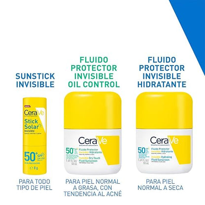 CeraVe Stick Solar Invisible 50FPS alta protección solar para rostro y labios 8g