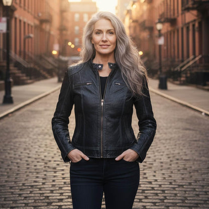 Milwaukee - chamarra de piel para mujer, color negro