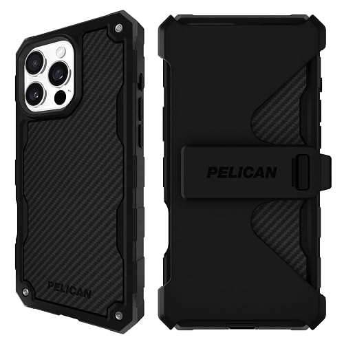 Pelican Shield Estuche para iPhone 16 Pro MAX [Compatible con MagSafe] Estuche Resistente para teléfono con Militar de 21" - Funda Resistente para teléfono con Funda con Clip para cinturón - Carbono