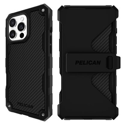 Pelican Shield Estuche para iPhone 16 Pro MAX [Compatible con MagSafe] Estuche Resistente para teléfono con Militar de 21" - Funda Resistente para teléfono con Funda con Clip para cinturón - Carbono