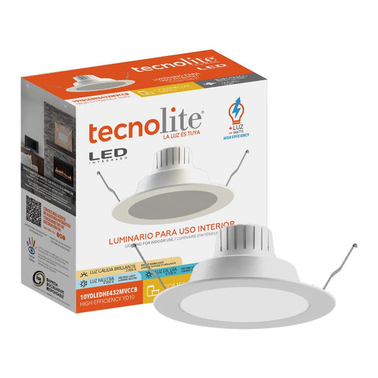 Tecnolite - Lámpara Empotrable de Techo Downlight LED 10 W, Luz Blanca Ajustable, Atenuable, Multivoltaje