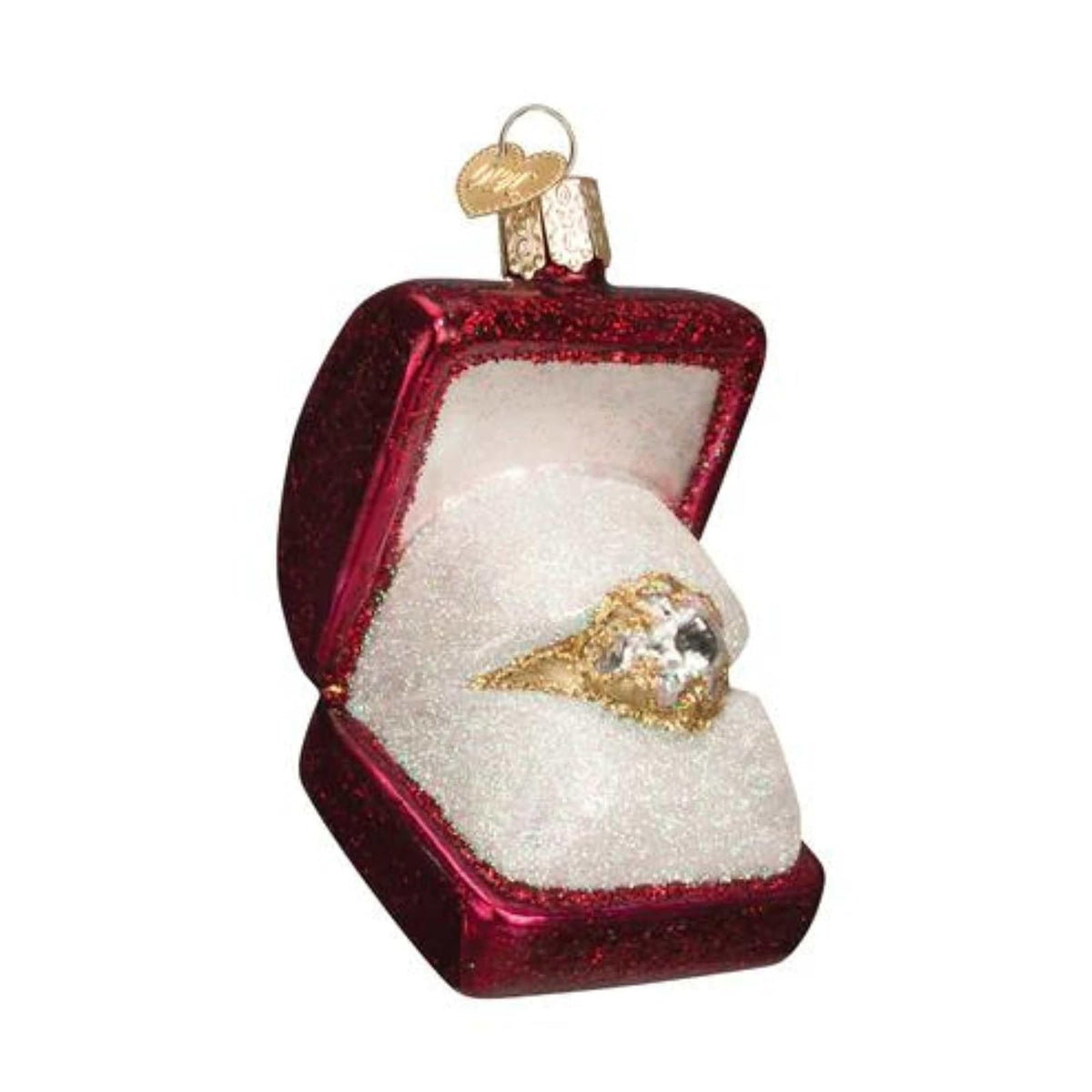 Old World Christmas Adornos: Regalos de Novia y Novio Adornos soplados de Vidrio para árbol de Navidad, Anillo en Caja