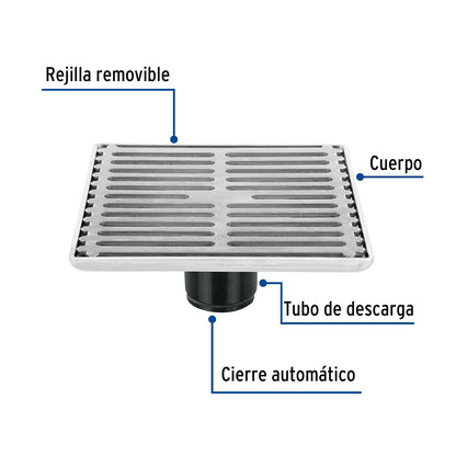 FOSET RS-702, Resumidero acero inoxidable, cuadrado, 6 x 6', Aqua