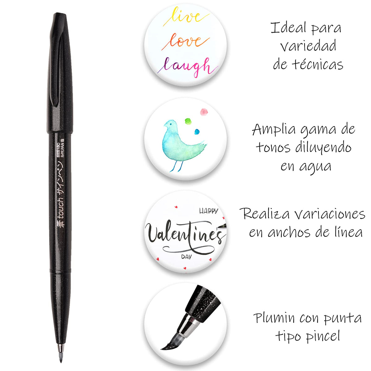 Marcadores Punta Pincel Base Agua Pentel 3 U-SES15C-AEN-EST