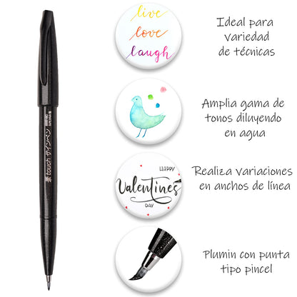 Marcadores Punta Pincel Base Agua Pentel 3 U-SES15C-AEN-EST