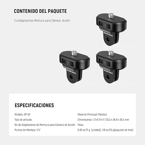 NEEWER 3 Pack Trípode Montaje Adaptador Kit Compatible con Insta360 dji OSMO 360 Pocket 3 Action Camera para POV Grabación Vídeo, 1/4"-20 a 2 Clavijas Tornillos Conversión Piezas Accesorios, GP-92