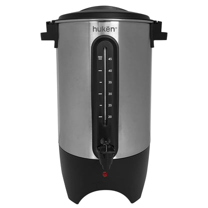 Urna de Café MasterChef by Hukën, capacidad 45 Tazas Acero Inoxidable con Ventanilla Indicadora de Nivel de Agua, 1000W de Potencia para Rápido Calentamiento, modelo MK-UCM-45