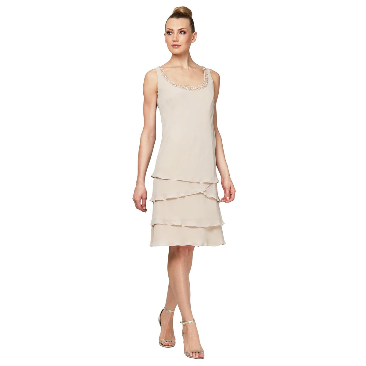 S.L. Fashions Vestido de Chamarra de Dos Piezas con abalorio para Madre de la Novia Vestido para ocasión Especial para Mujer