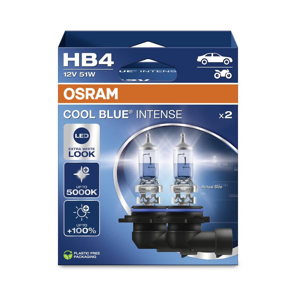 OSRAM 9006CBN-2HB Cool Blue Intense HB4 Bombillas Halógenas para Faros Delanteros +100% Brillo 5000K, 2 Piezas