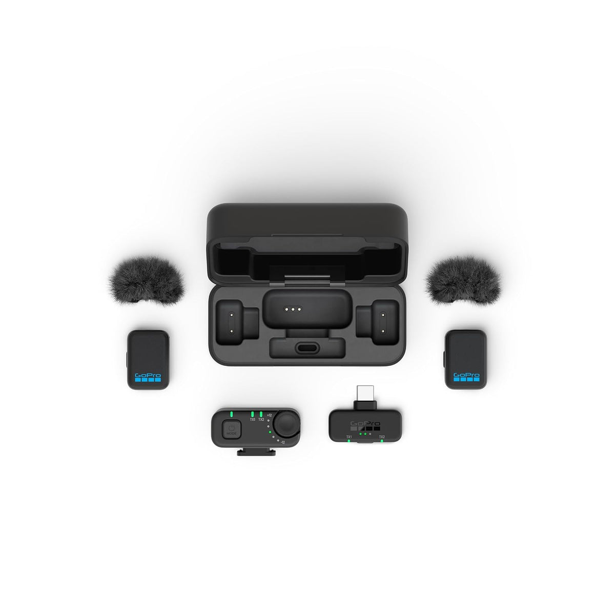 Kit Completo de micrófono inalámbrico GoPro (2 TX, 2 RX, Funda de Carga) - para GoPro/cámara/iPhone/Android, ultracompacto, reducción de Ruido, Control de Ganancia, vlogging