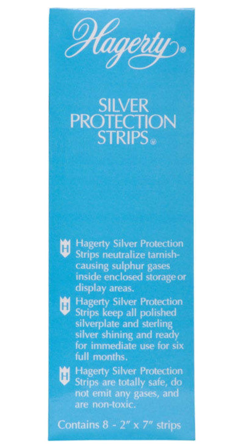Hagerty - Tiras de protección de plata, tiras de prevención del deslustre para cajas de joyería y almacenamiento cerrado, fabricadas en Estados Unidos, certificado Kosher, paquete de 8, 2 x 7 pulgadas