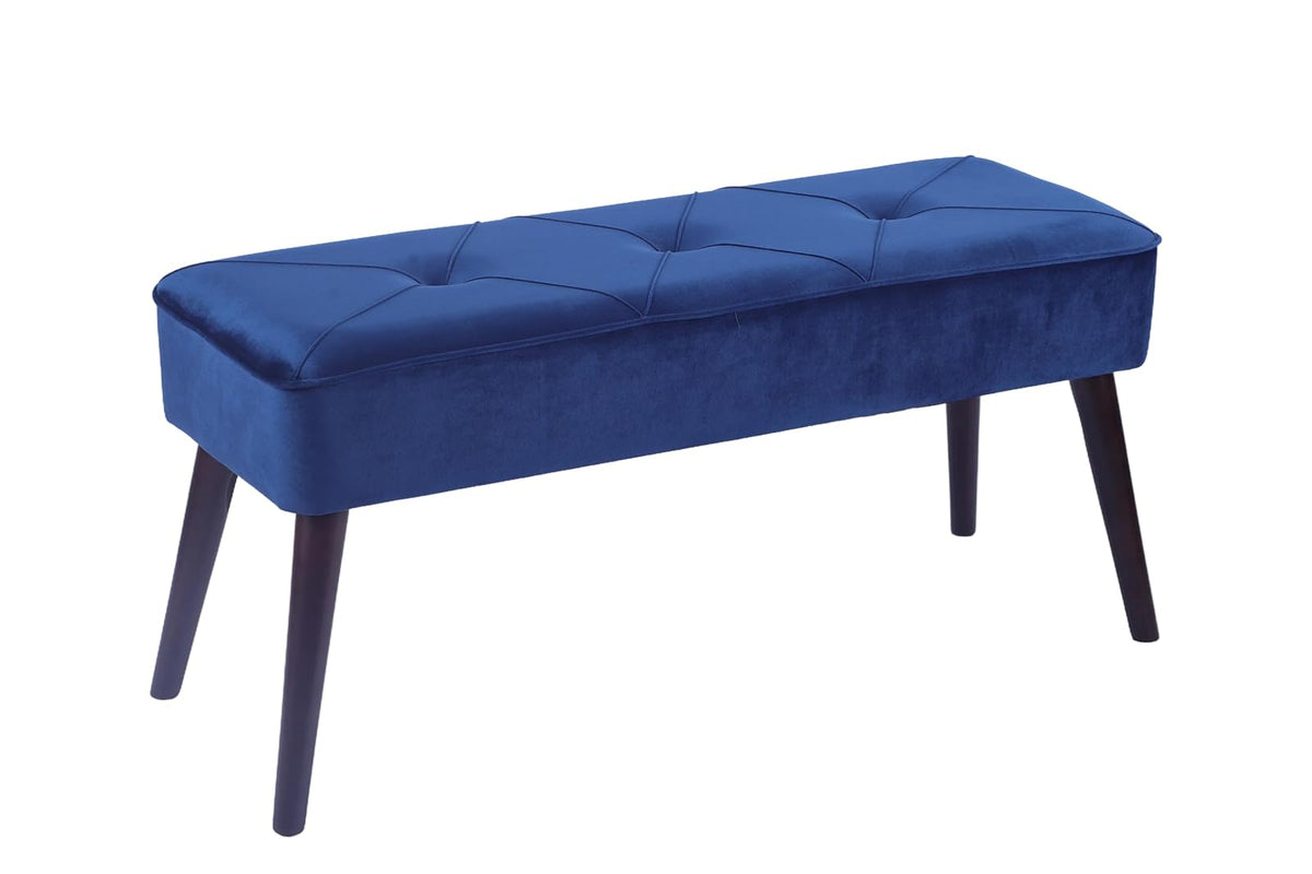Sochic Taburete Tapizado en Terciopelo Azul con Patas de Madera de Caucho de Nogal y Marco de Madera