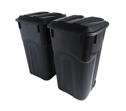 United Solutions - cubeta de basura con ruedas de 32 galones para exteriores con tapa de cierre a presión y asas resistentes, color negro, construcción resistente, perfecto para patio trasero, terraza