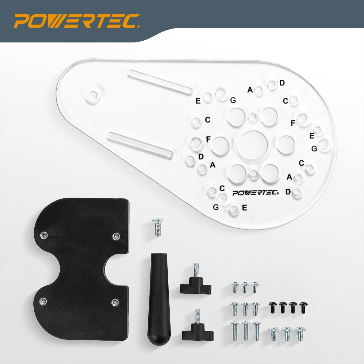 POWERTEC Placa base universal de enrutador compensado con guía reversible de enrutamiento de bordes, agujeros preperforados marcados para cable Porter, Bosch, Milwaukee, Ryobi, Makita, Dewalt,