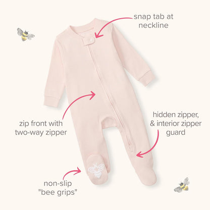 Burt's Bees Baby Pajamas Sleep and Play, Soft 100% Organic Cotton One-piece Pj With Non-slip Bee Grip Footies, Newborn Essentials Durmientes para bebés y niños pequeñosbebés niñas