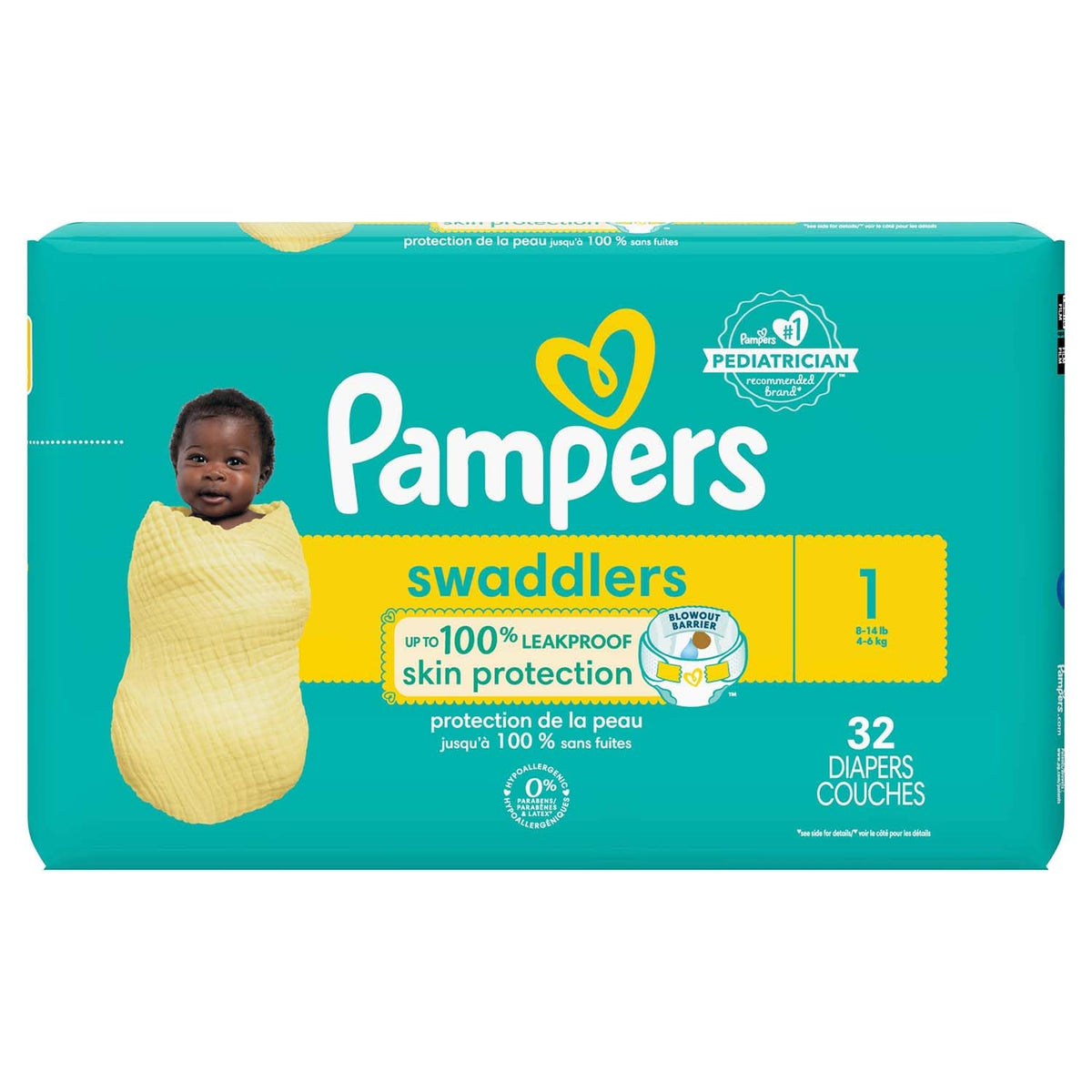 PAMPERS Swaddlers Pañales Desechables Unisex Etapa 1, 128 Uds, Bebé 4-6 kg
