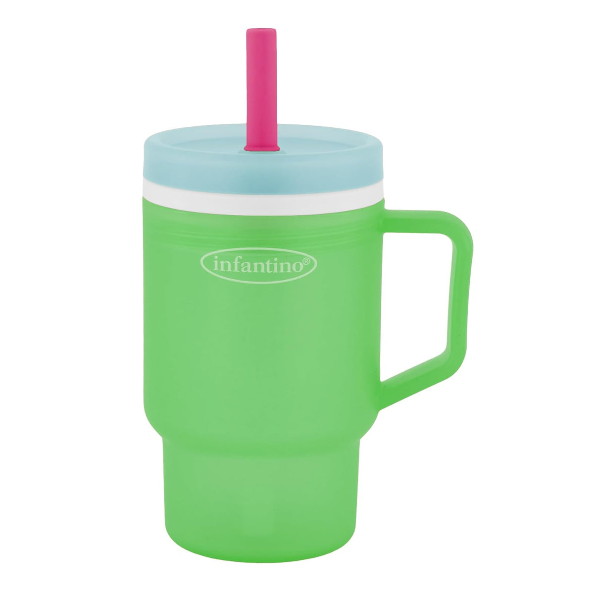 Infantino My 1st Vaso de plástico duradero con popote y mango de silicona resistente a fugas, para llevar o sin BPA, para taza de transición sin BPA, manzana verde | Bebe, transporta, repite. Vaso de plástico duro fácil de sostener. Popote resistente a fu
