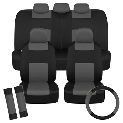 BDK PolyPro Fundas de Asiento Completas con Funda de Volante, Carbón sobre Negro, Banco Dividido, OS-312