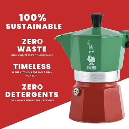 Bialetti 8006363018944 - Cafetera (Independiente, Cafetera de filtro, 0.16 L, De café molido, Verde, Rojo, Blanco)