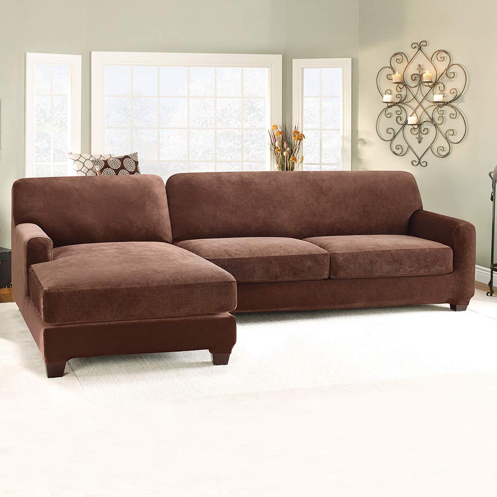 SureFit - Piqué elástico de Dos Piezas con Funda seccional para Tumbona Lateral Izquierda, Color Chocolate (SF38955)