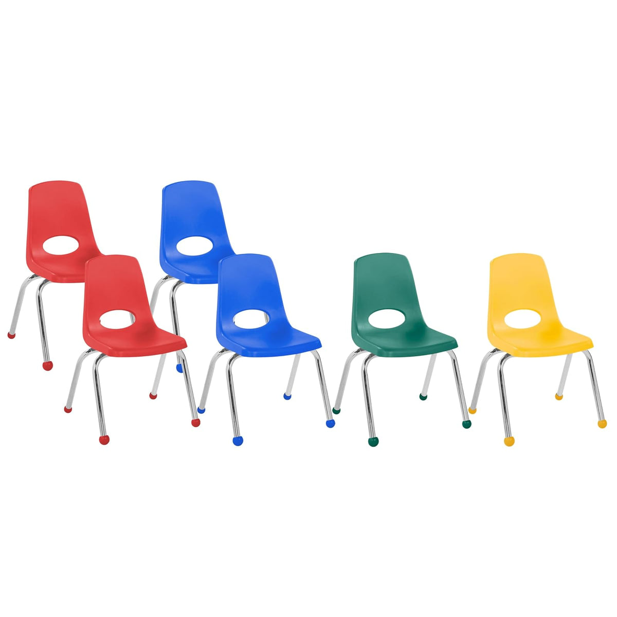 Factory Direct Partners FDP Silla Apilable Escolar 14 Pulgadas, Set de 6 - Variado - 14'' - Pelotas deslizantes - Silla