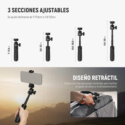 NEEWER Mini Trípode Escritorio Selfie Stick Compatible con iPhone GoPro Insta360 dji con 360° Cabezal Bola Eje Central Elevado, Metal Portátil Pequeña Cámara Webcam Celular Vlog Soporte, TP43 Negro