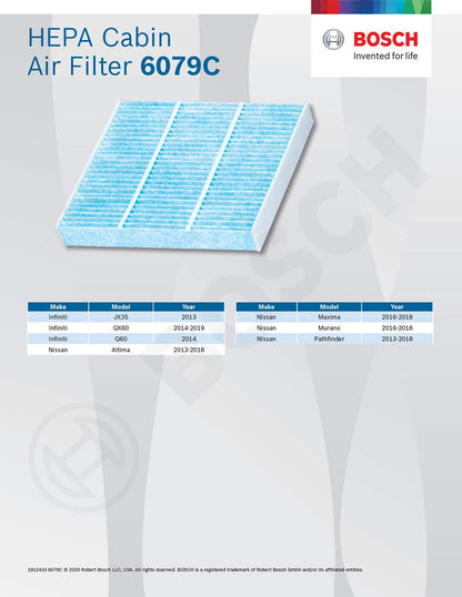 Bosch 6001C HEPA filtro de aire para cabina, Filtro de aire de cabina Hepa, 6079C