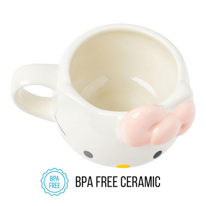 Silver Buffalo Hello Kitty - Taza esculpida 3D de cerámica con lazo de cara rosa claro