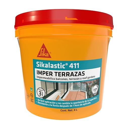 SIKA - Impermeabilizante Líquido - Sikalastic-411 Imper Terrazas - Impermeabilizar Juntas en Pisos No Absorbentes de Balcones, Terrazas, Baños, Explanadas - Fácil Aplicación - Cubeta 4L - Color Blanco