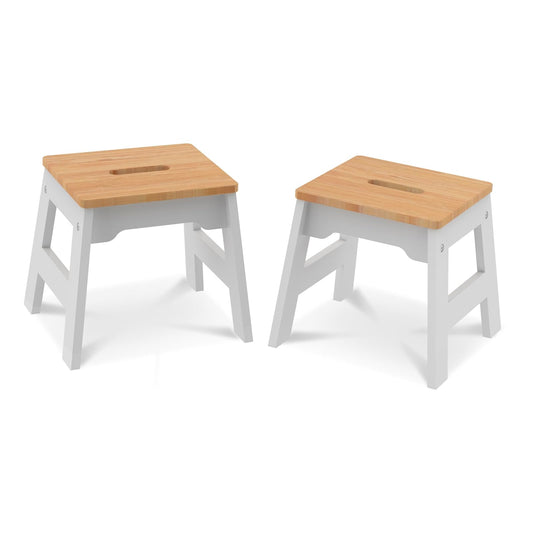 Melissa & Doug Taburetes de Madera - Juego de 2 (Blanco/Natural)