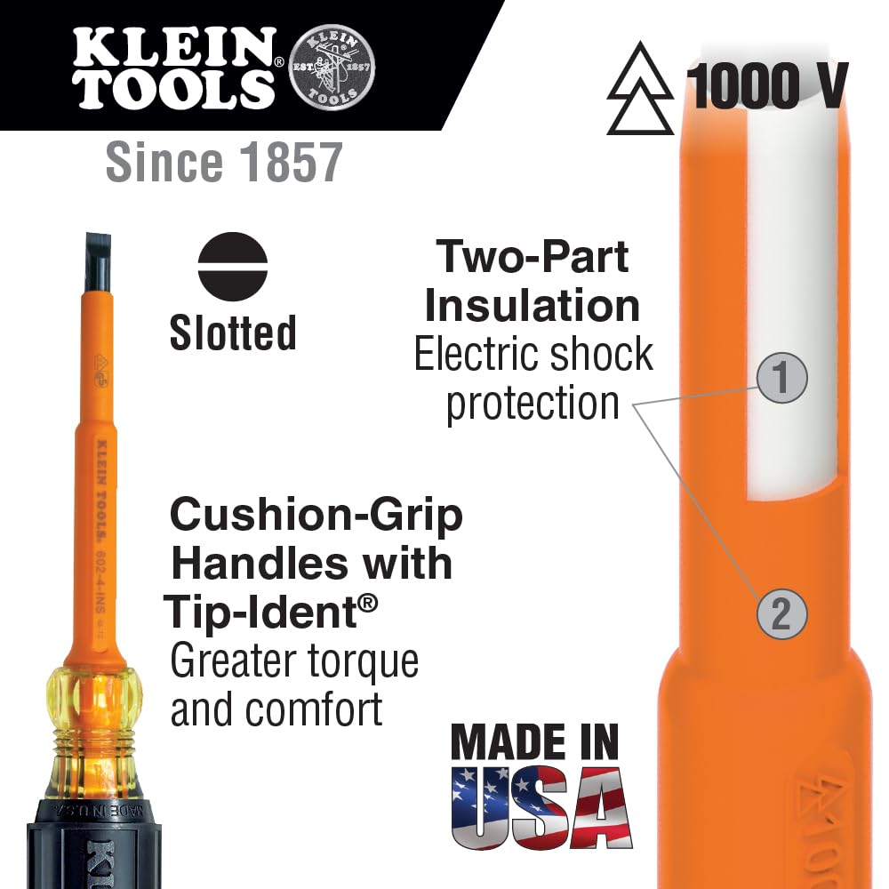 Klein Tools 602-7INS Desarmador Punta Plana-Barra Redonda Aislado 5/16" x 7"