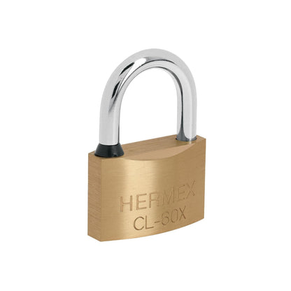 Hermex CL-60X, Candado de latón, 60 mm, gancho corto, llave tetra, blíster
