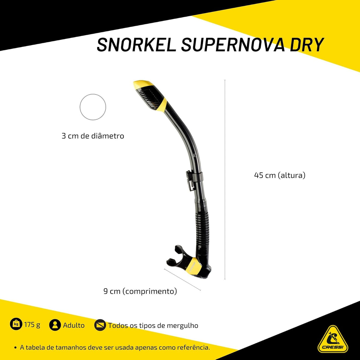 Cressi Esnórquel seco de Buceo para Adultos con Protector contra Salpicaduras y válvula Superior - Supernova Dry: diseñado en Italia