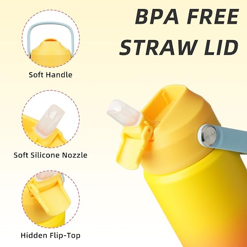 BJPKPK - Botella de agua aislada con tapa de popote, botellas de agua termo de 18 onzas con boquilla suave, mango flexible y bota antideslizante, sin BPA, termo de metal de acero inoxidable a prueba