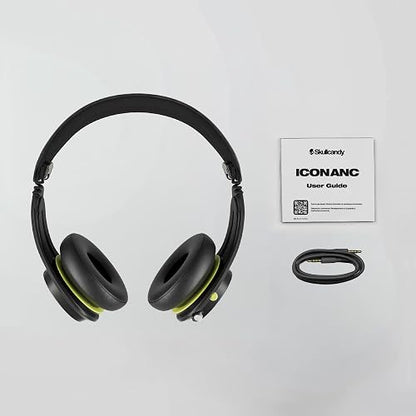 Skullcandy Icon ANC Noise Canceling Wireless Headphones - True Black | On-Ear Fit, Bluetooth, Noise Cancellation, 60 Hours Battery, Sweat Water Resistant, Foldable, Travel Ready, Microphone